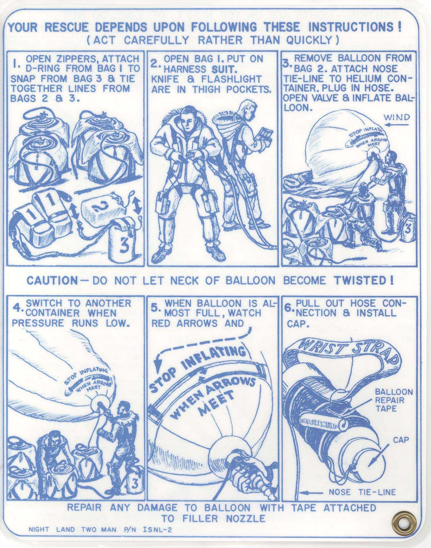 An instruction card showing the steps of how the Skyhook worked.